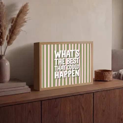 What's the best that could happen - Strepen - Groen - Roze Light Box met batterij (Wandlamp) middel -sfeer2