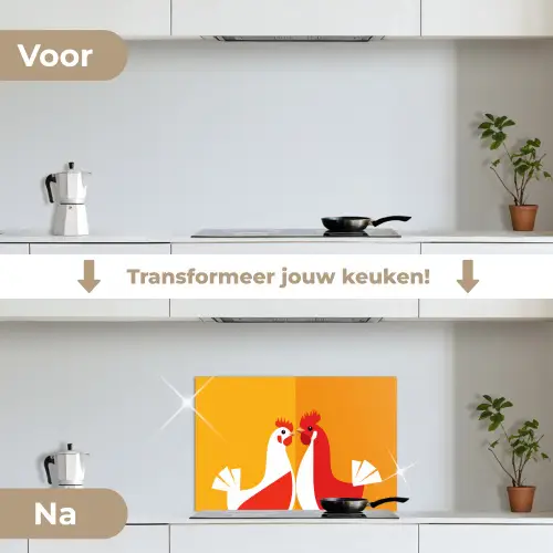 Kippen - Oranje - Vlakken keuken achterwand spatscherm klein -voor_na_NL