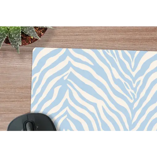 Zebra - Motief - Blauw - Wit muismat rubber klein 262 -closeup