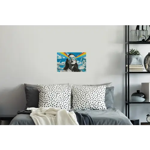 Vrouw - Bril - Regenboog - Wolken Muursticker klein -slaapkamer