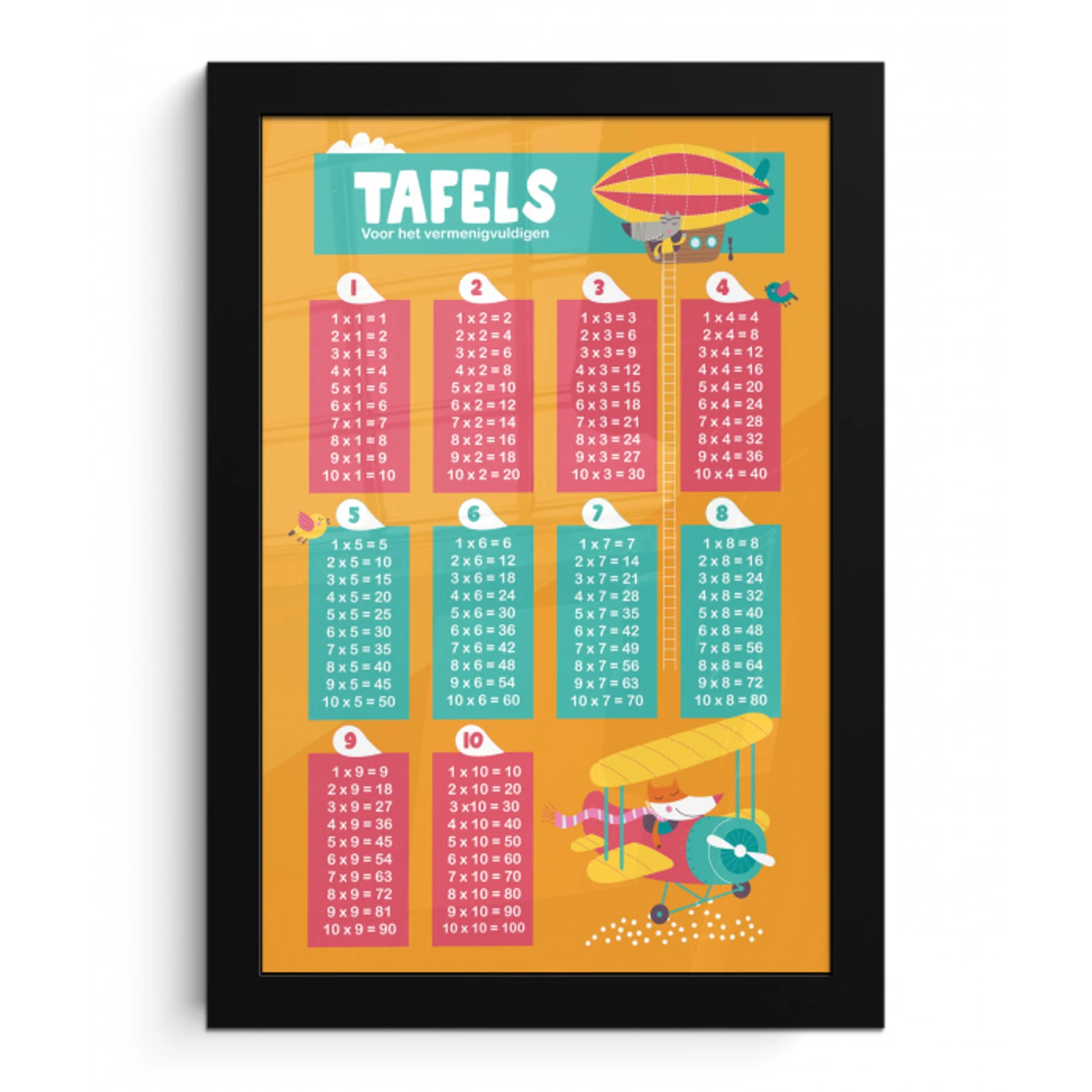 Kinderkamer - Rekenen - Tafels - Kinderen - Jongens - Meisjes - Oranje - Kids fotolijst zwart zonder passe partout klein -3d