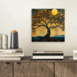 Boom - Maan - Bloemen - Goud - Kunst aluminium wit klein -sfeer1