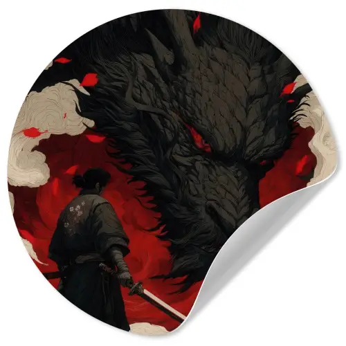 Krijger - Draak - Zwart - Rood - Rook Wandcirkel behangsticker klein -3d