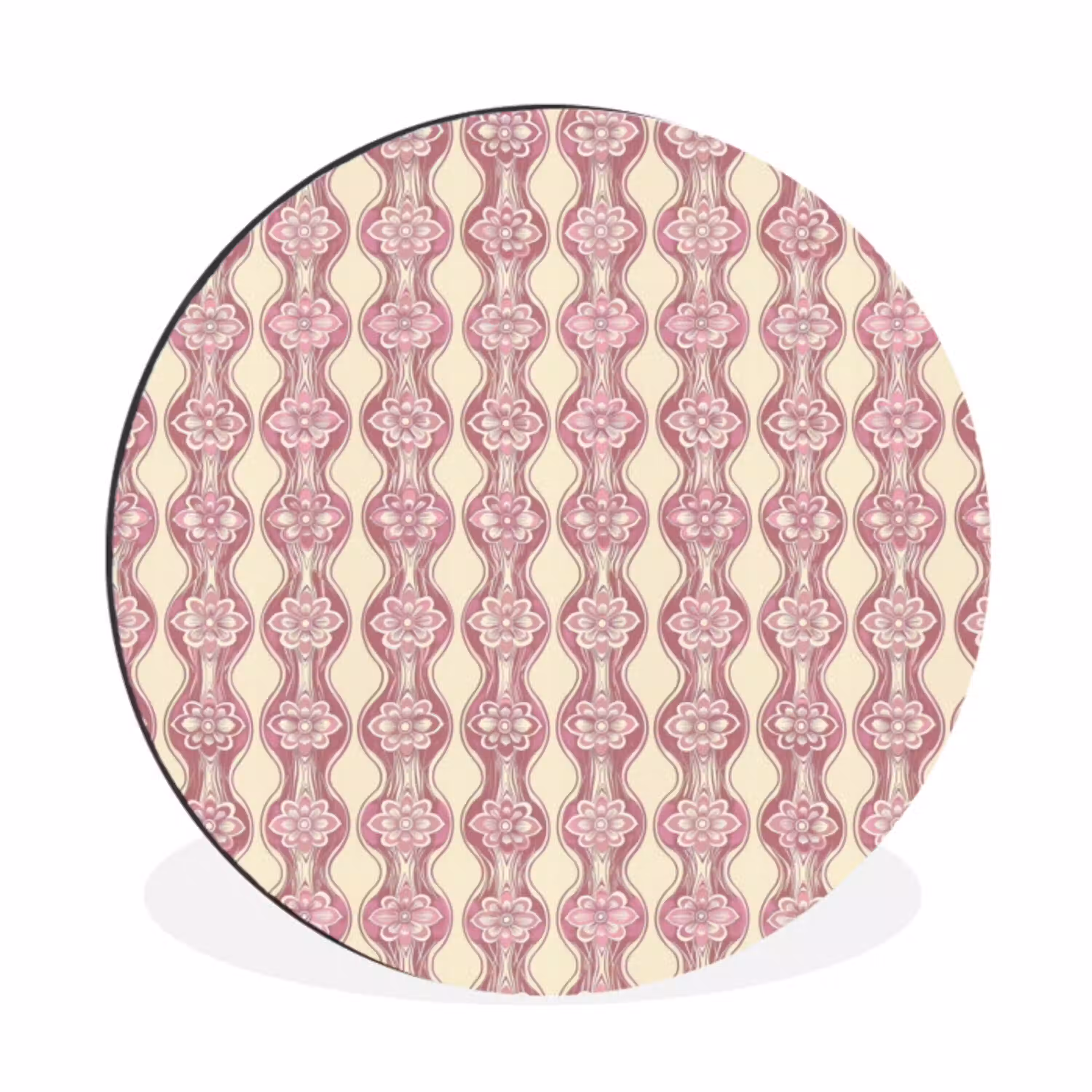 Paarsroze - Bloemen - Retro - Patroon Wandcirkel aluminium klein 190 -3d