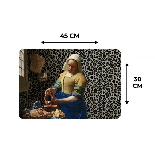 Melkmeisje - Kunst - Panterprint - Vermeer - Schilderij - Oude meesters Placemat vinyl groot -specs