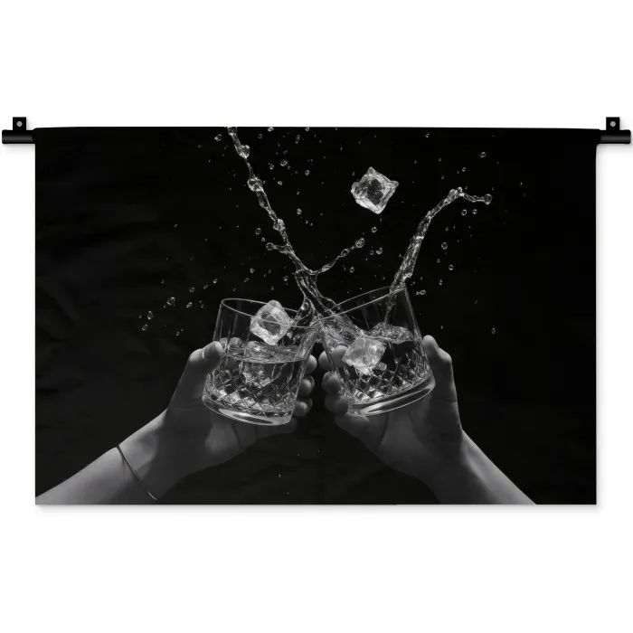 Whiskyglazen - Ijs - Spetters - Zwart Wandkleed katoen klein -zz3d
