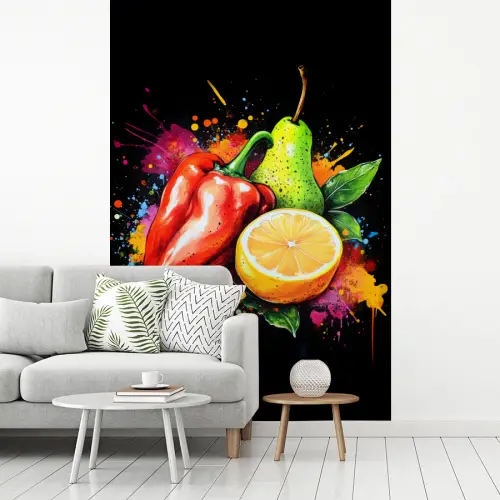 Paprika - Peer - Citroen - Graffiti - Verf - Abstract fotobehang vinyl groot -woonkamer