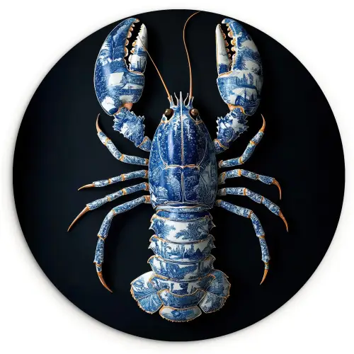 Kreeft - Delftsblauw - Schild - Stoer Wandcirkel kunststof plaat 5mm dik klein -3d