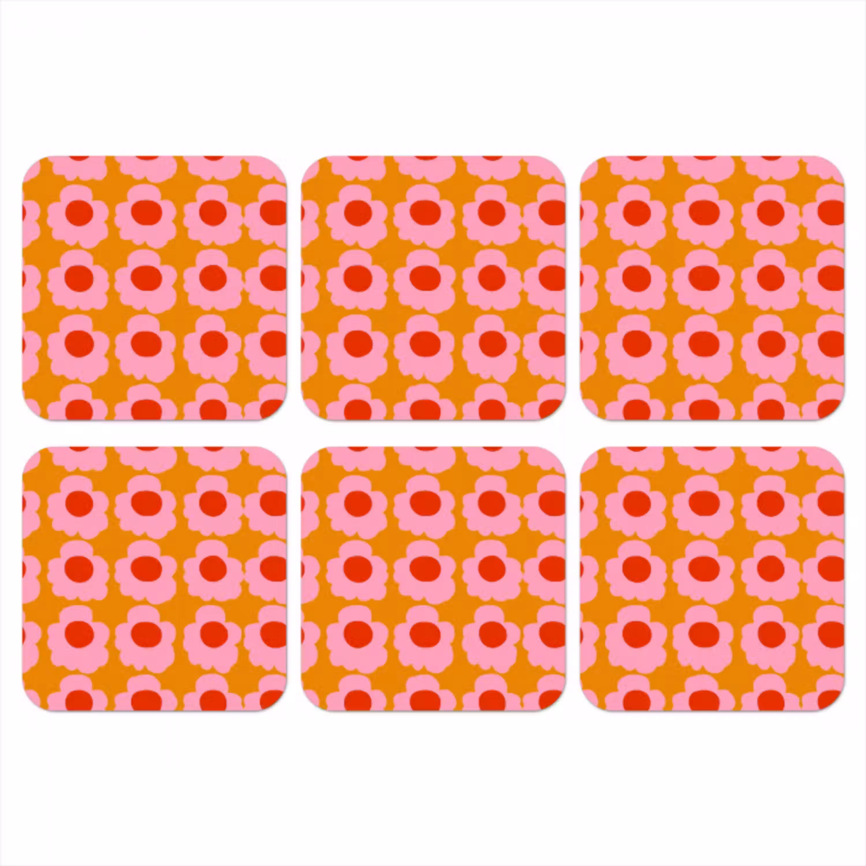 Retro - Bloemen - Roze onderzetter kurk middel 366 -3d