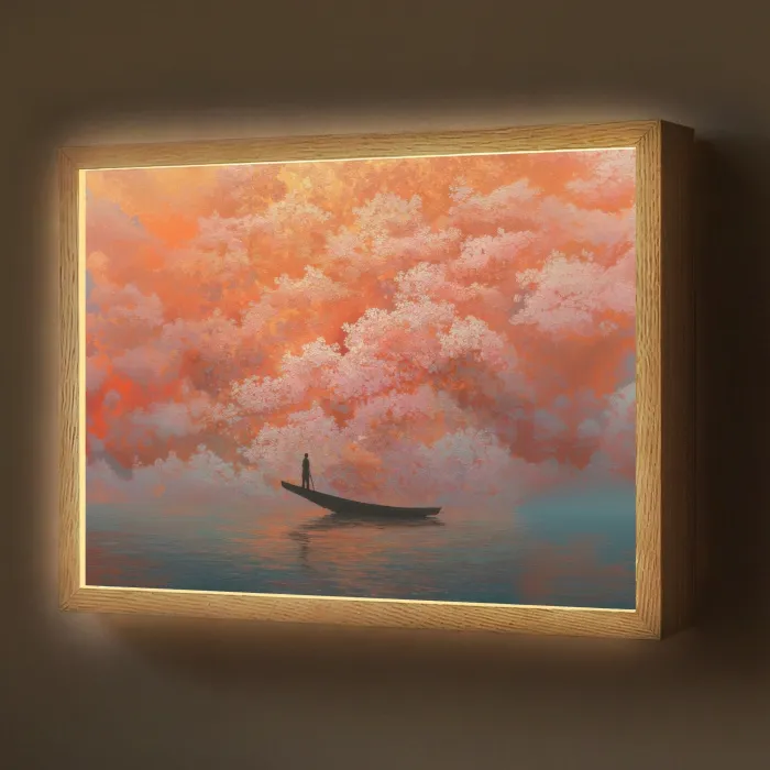 Zee - Boot - Wolken - Oranje Light Box met batterij (Wandlamp) middel -z3d_website