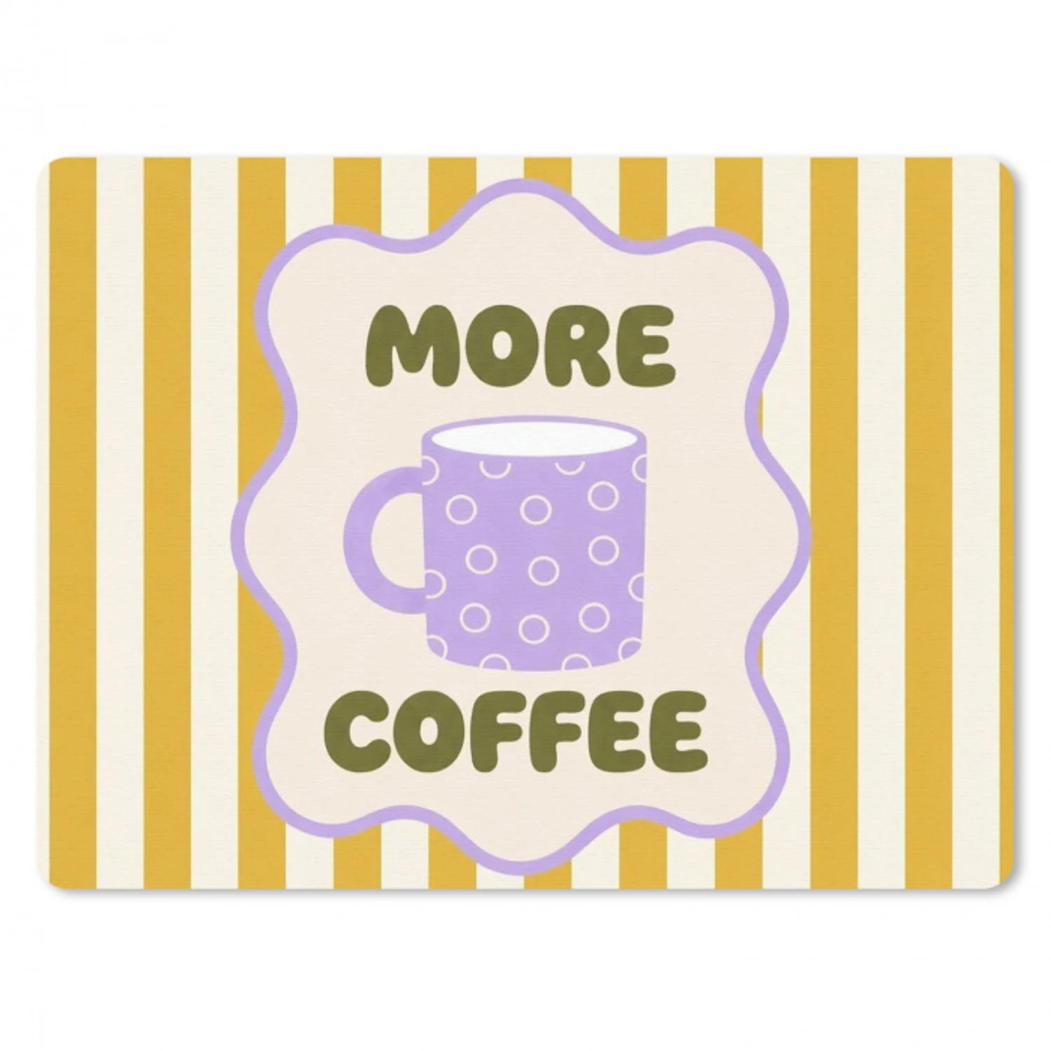 More coffee - Geel - Paars - Strepen - Mok muismat rubber klein -3d