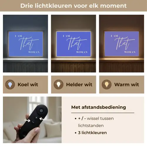Blauw - I am that woman - Sierlijk - Minimalistisch Light Box met batterij (Wandlamp) middel -USP_lichtkleurNL