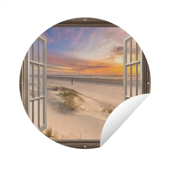 Doorkijk - Strand - Duinen - Natuur - Landschap Wandcirkel tuinposter met ringen klein -3d
