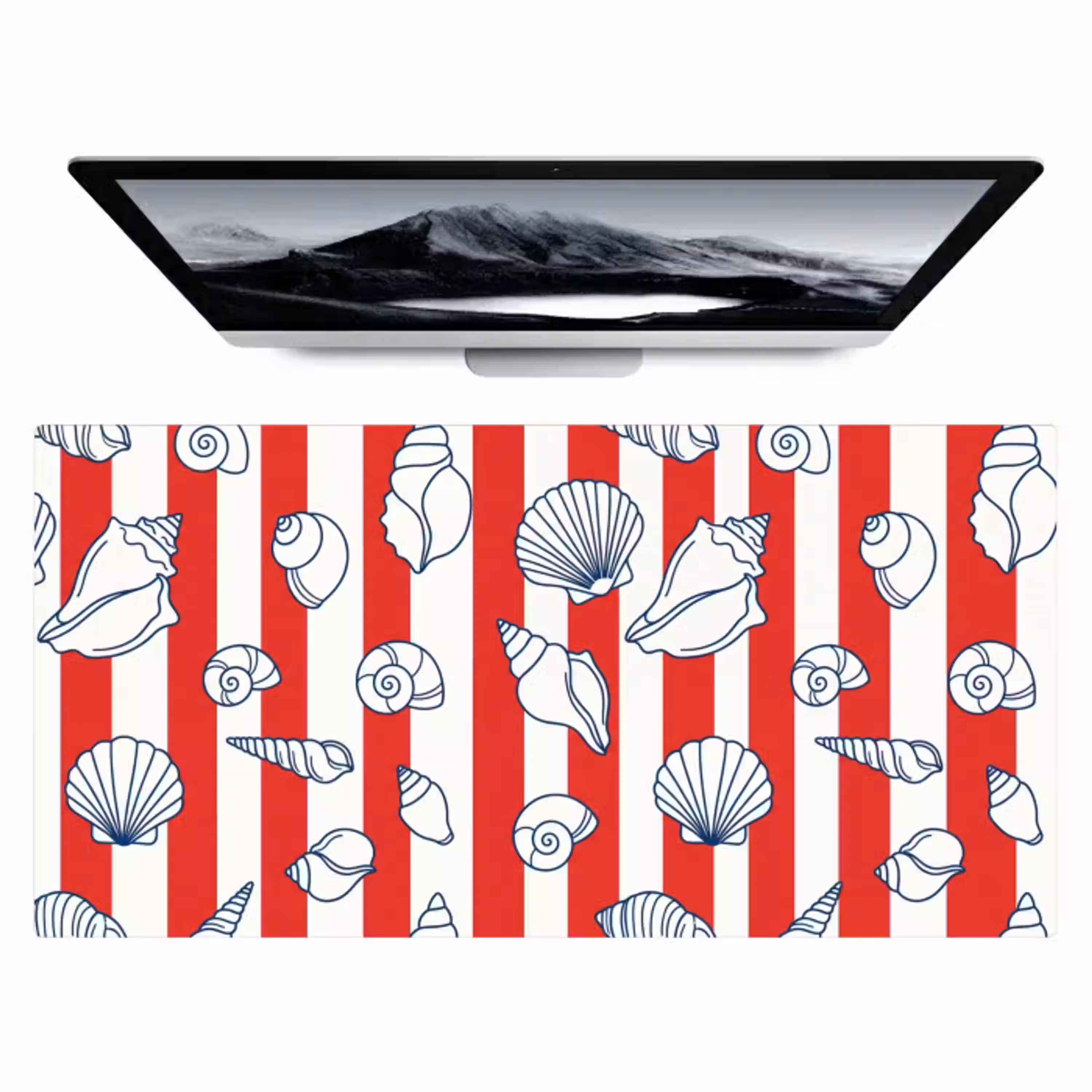 Schelp - Zeedieren - Zomer - Illustratie - Rood - Blauw Muismat XXL klein -zzz3d