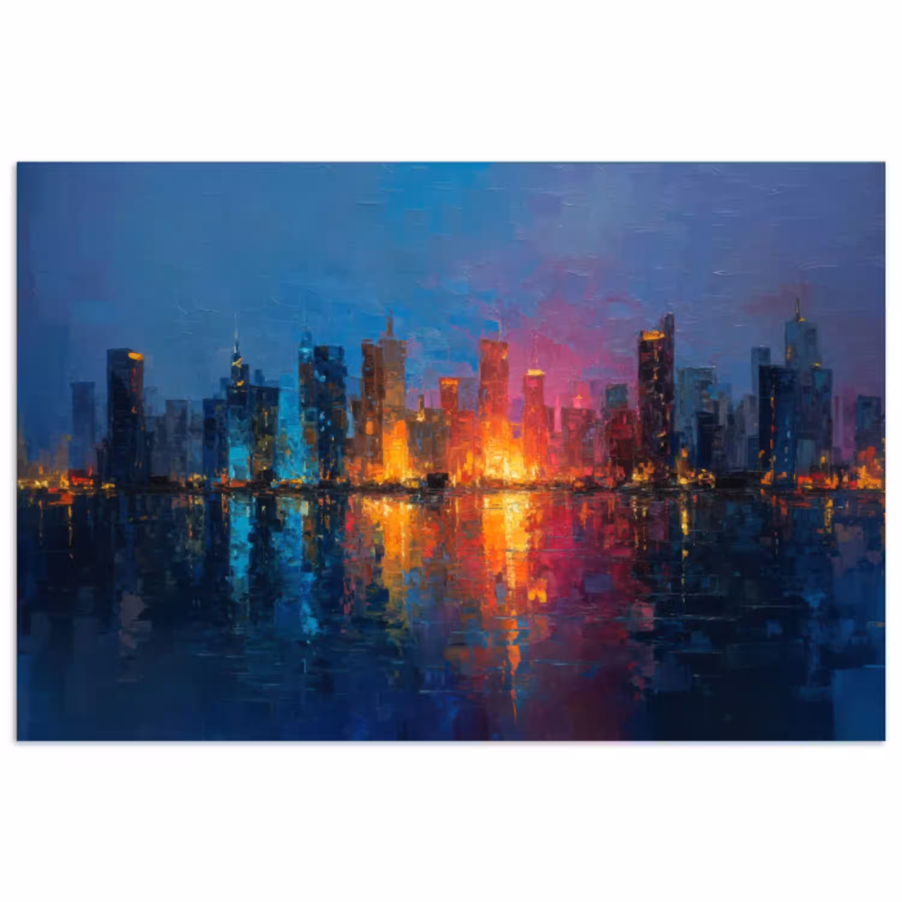 Skyline - Penseelstreken - Donkerblauw - Lichtgevend poster papier klein -3d