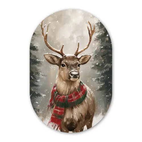 Winter - Bos - Rendier - Donker Wandcirkel Ovaal Forex klein -3d