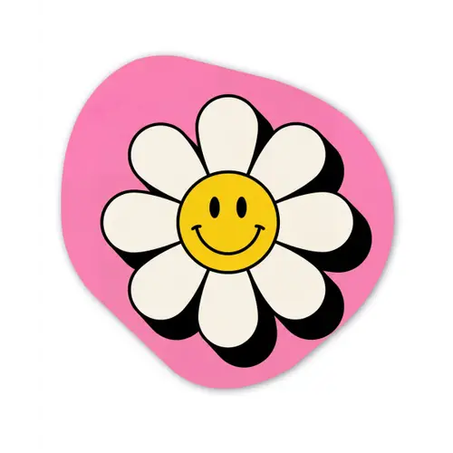 Smiley - Bloem - Roze Wandcirkel Organisch Forex 3mm klein -3d