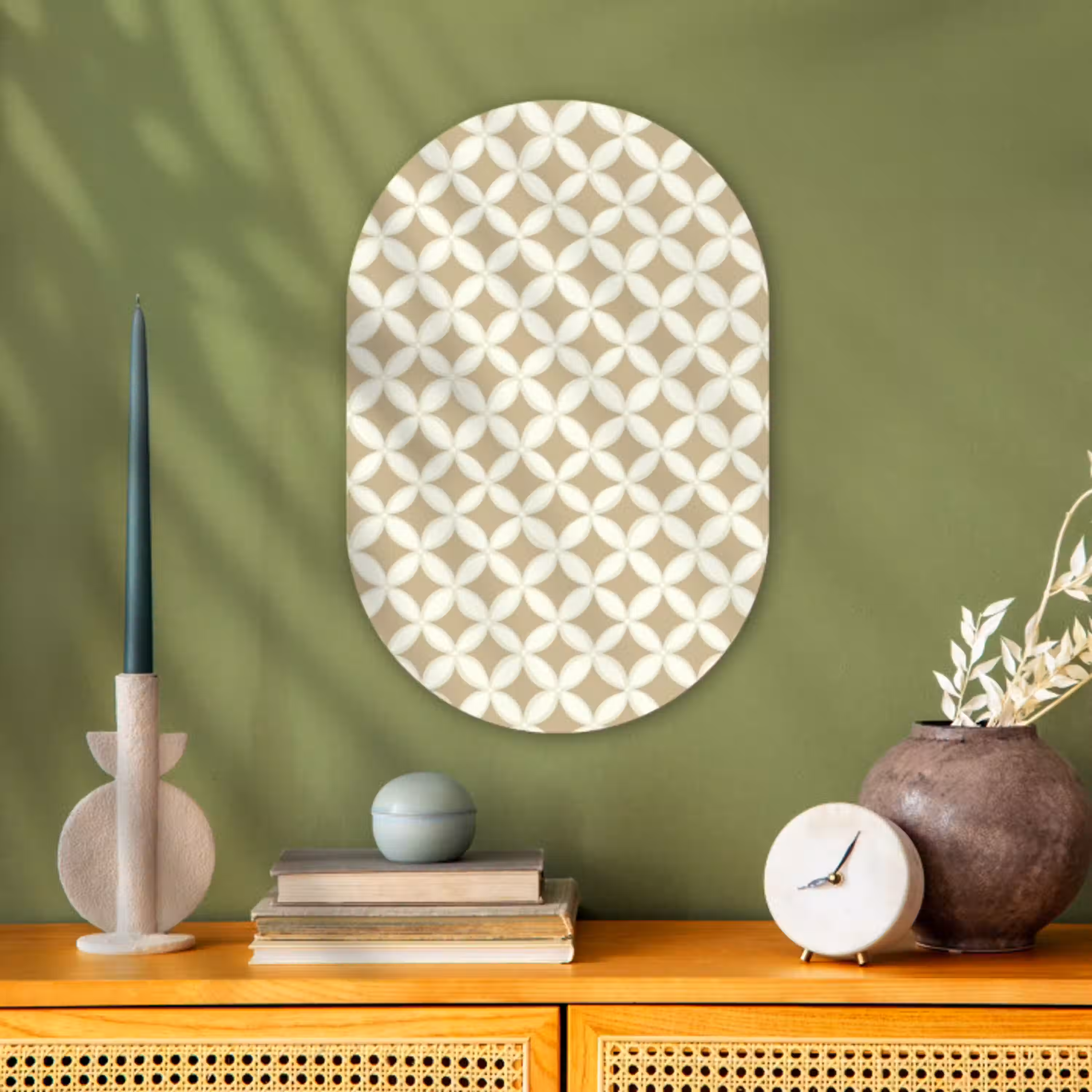 Symmetrisch - Motief - Beige Wandcirkel Ovaal Forex klein 630 -sfeer2
