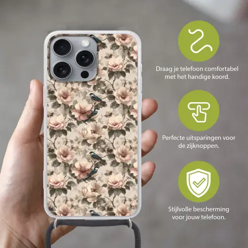 Klassiek - Vogels - Kleurrijk Hoesje iPhone 16 Pro Max met koord klein 804 -sfeer2_NL
