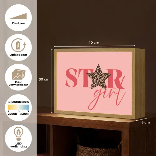 Star girl - Roze - Panter - Ster Light Box met batterij (Wandlamp) middel -USP_websiteoverzichtNL