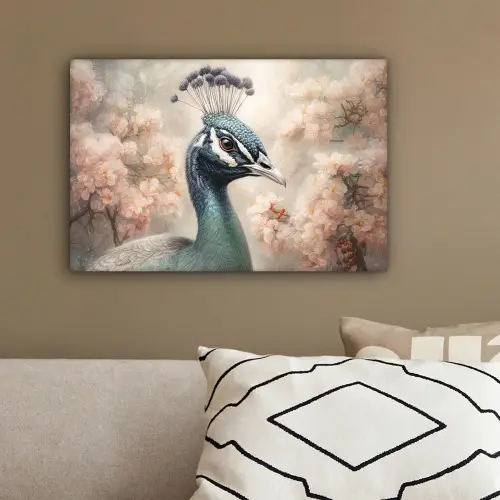 Pauw - Vogels - Bloemen - Boom - Botanisch canvas 2cm klein -sfeer3