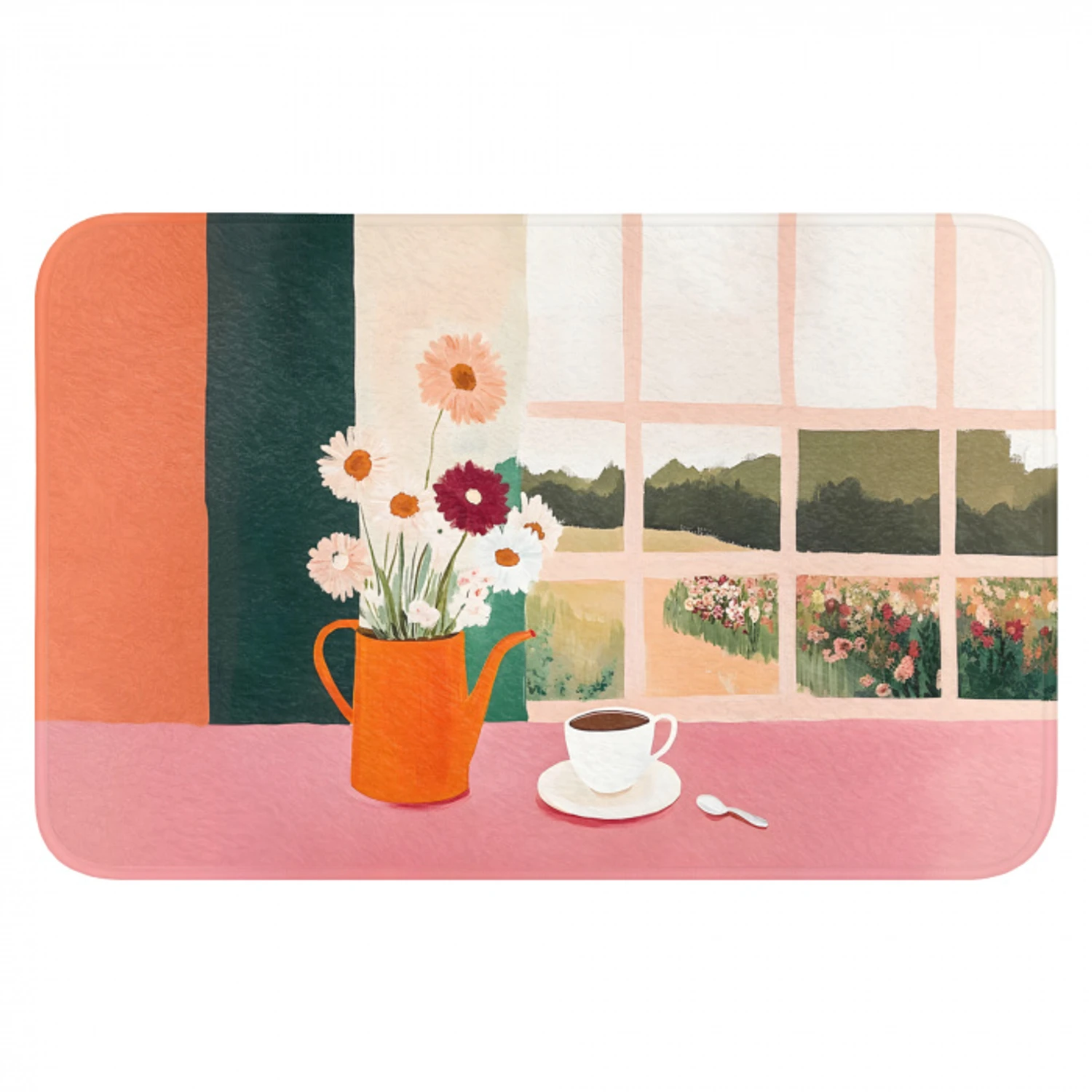 Bloemen - Koffie - Raam Badmat klein -3d