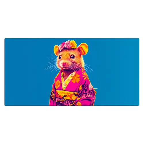 Muis - Kimono - Bloemen - Blauw Muismat XXL klein -3d_leeg