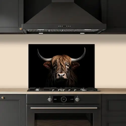 Schotse hooglander - Portret - Zwart - Dier keuken achterwand spatscherm klein -sfeer1