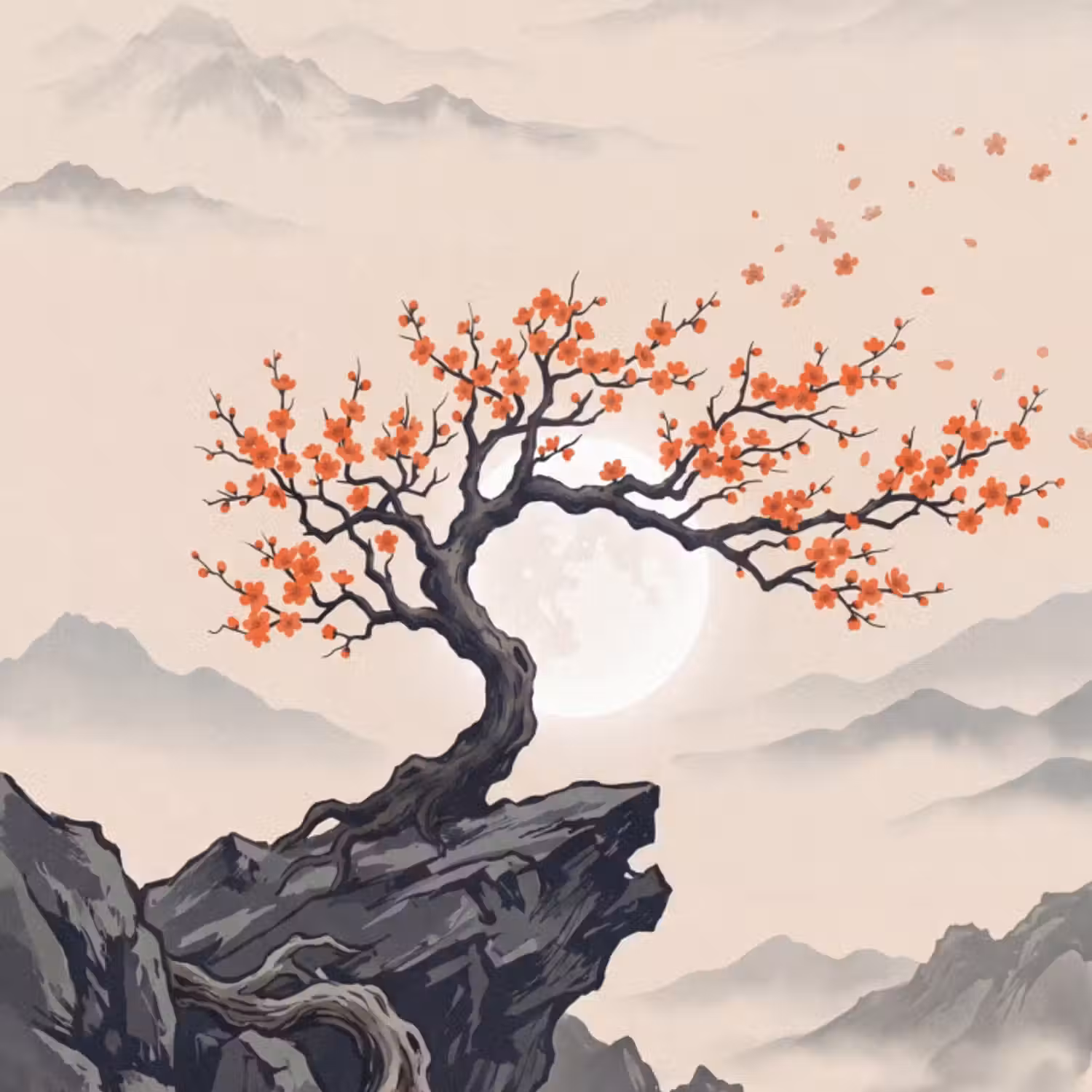 Tapete - Asiatisch - Blüte - Rot