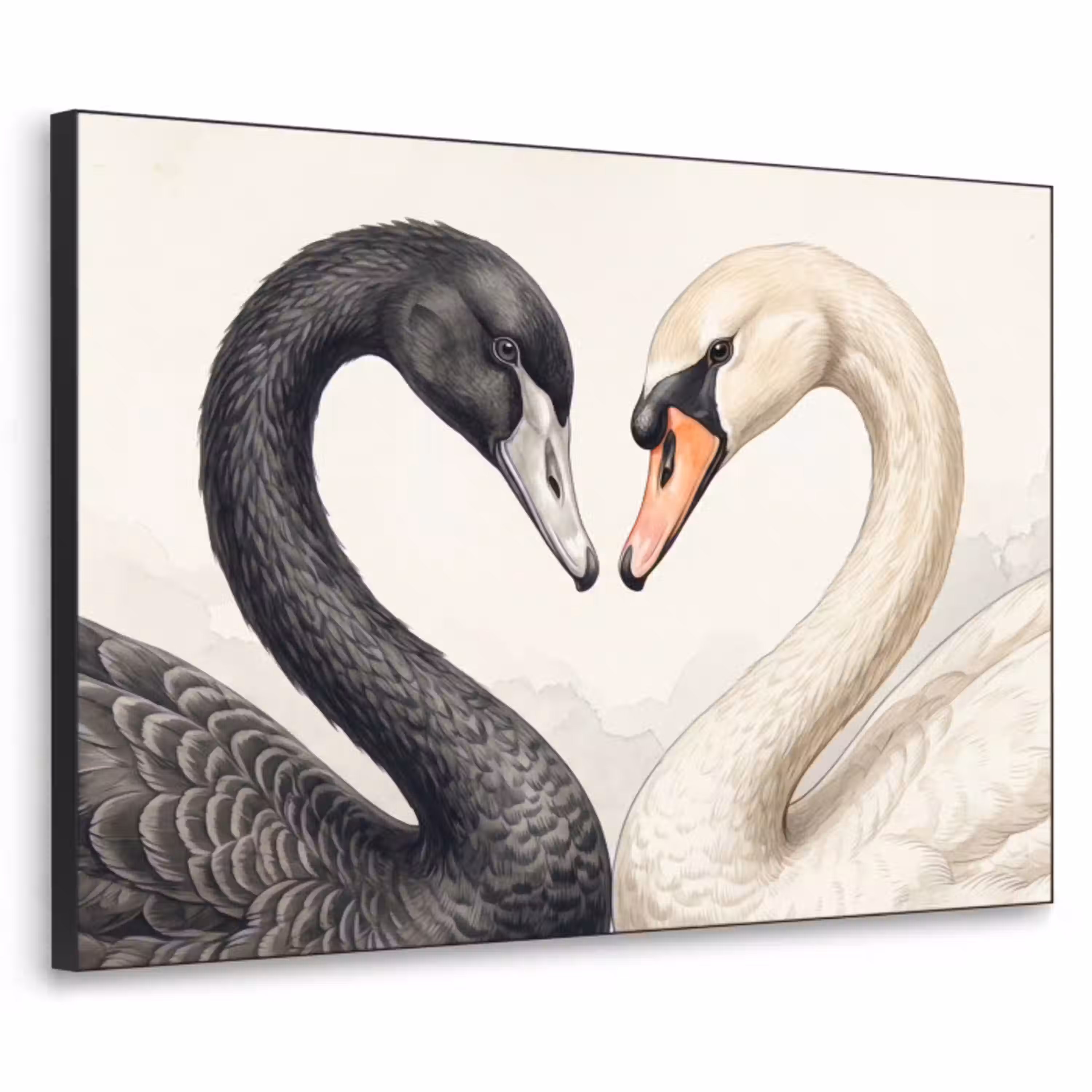Zwanen - Hartvorm - Dieren Textielframe zwart klein -3d