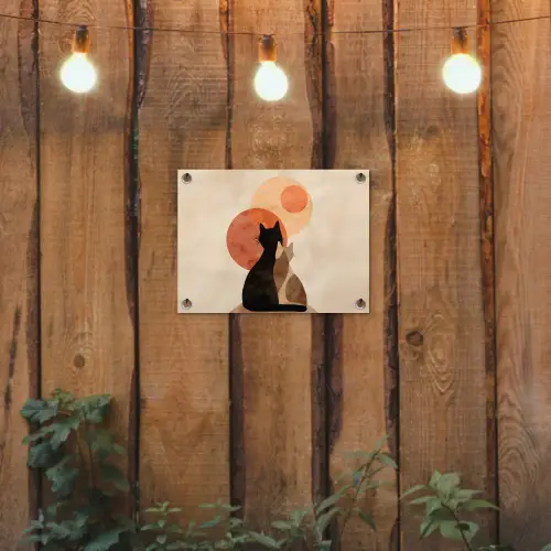 Katten - Zwart - Abstract - Cirkels tuinposter los doek klein -sfeer1