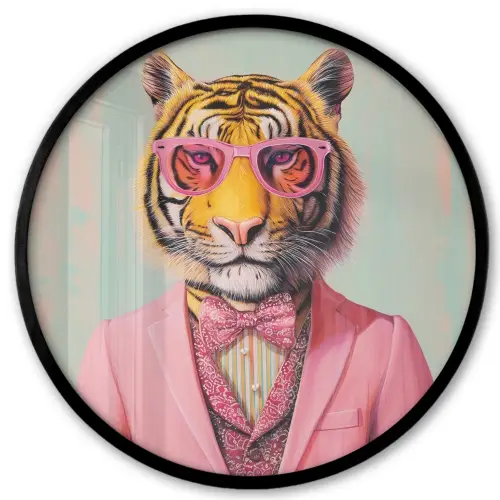 Tijger - Strik - Jasje - Roze Fotolijst rond zonder passe partout klein -3d