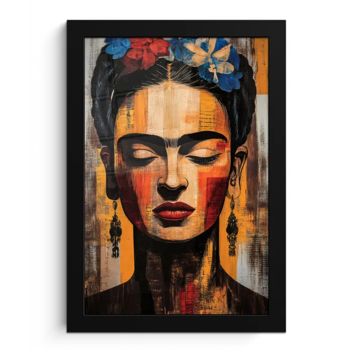 Portret - Vrouw - Bloemen fotolijst zwart zonder passe partout klein -3d