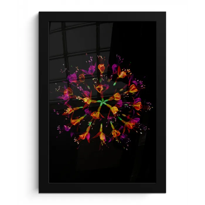 Bloemen - Oranje - Roze - Zwart fotolijst zwart zonder passe partout klein -3d