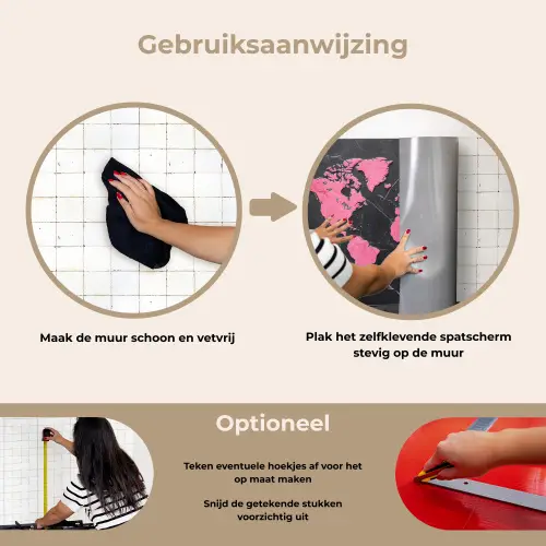 Wereldkaart - Roze - Marmer keuken achterwand spatscherm klein -gebruiksaanwijzing_NL