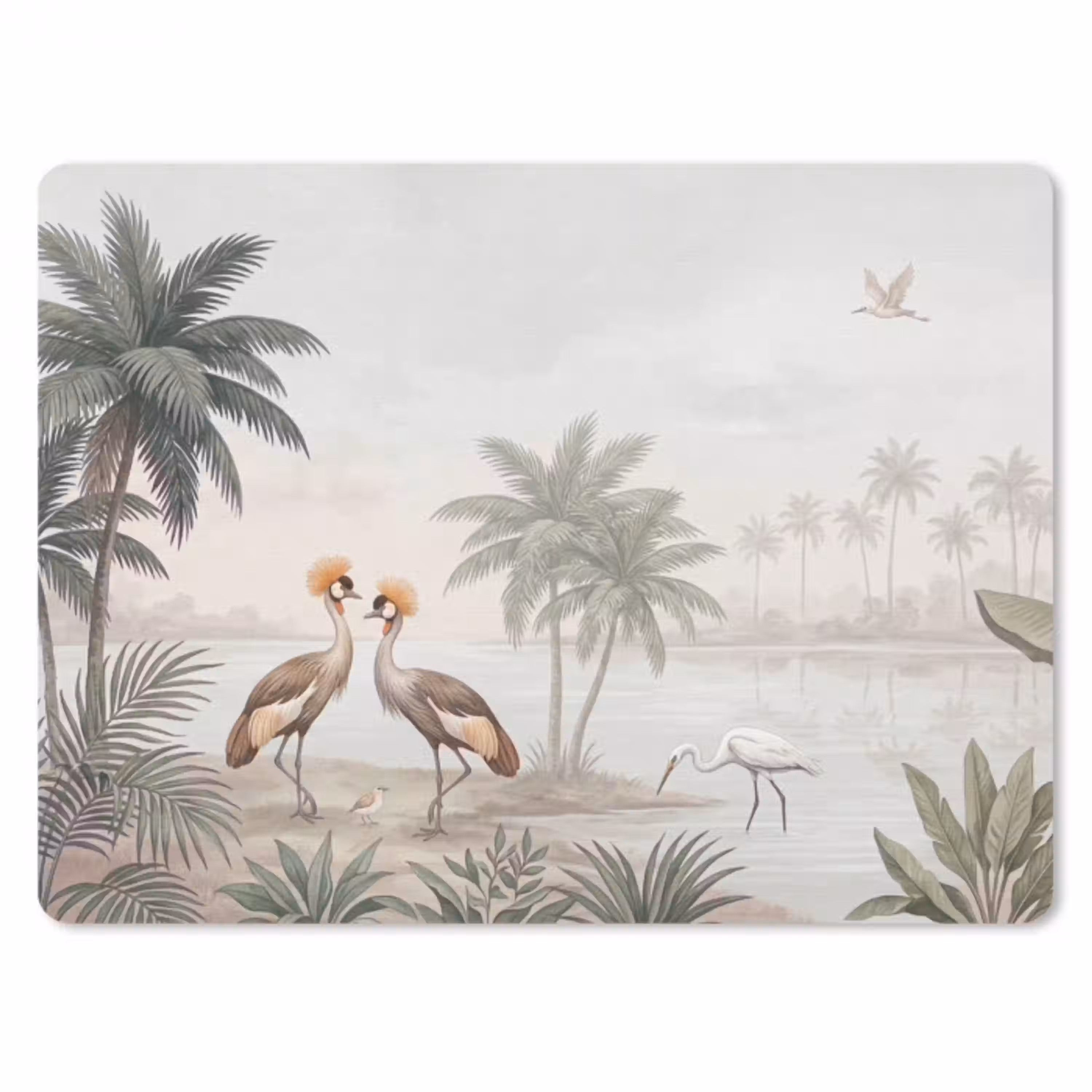 Kraanvogels - Palmbomen - Tropisch muismat rubber klein -3d