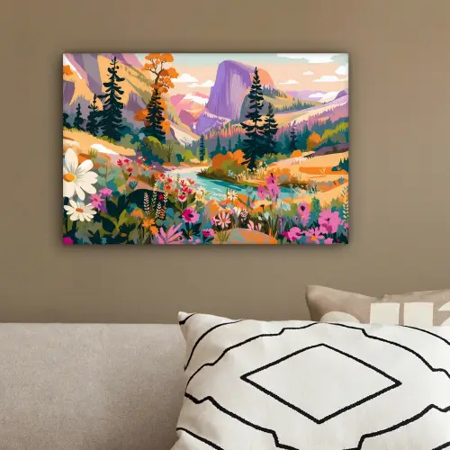 Rivier - Vallei vol bloemen - Levendig canvas 2cm klein -sfeer3