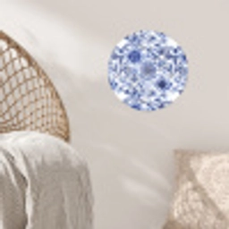 Bloemen - Blauw - Patroon - Wit Wandcirkel behangsticker klein 186 -sfeer4