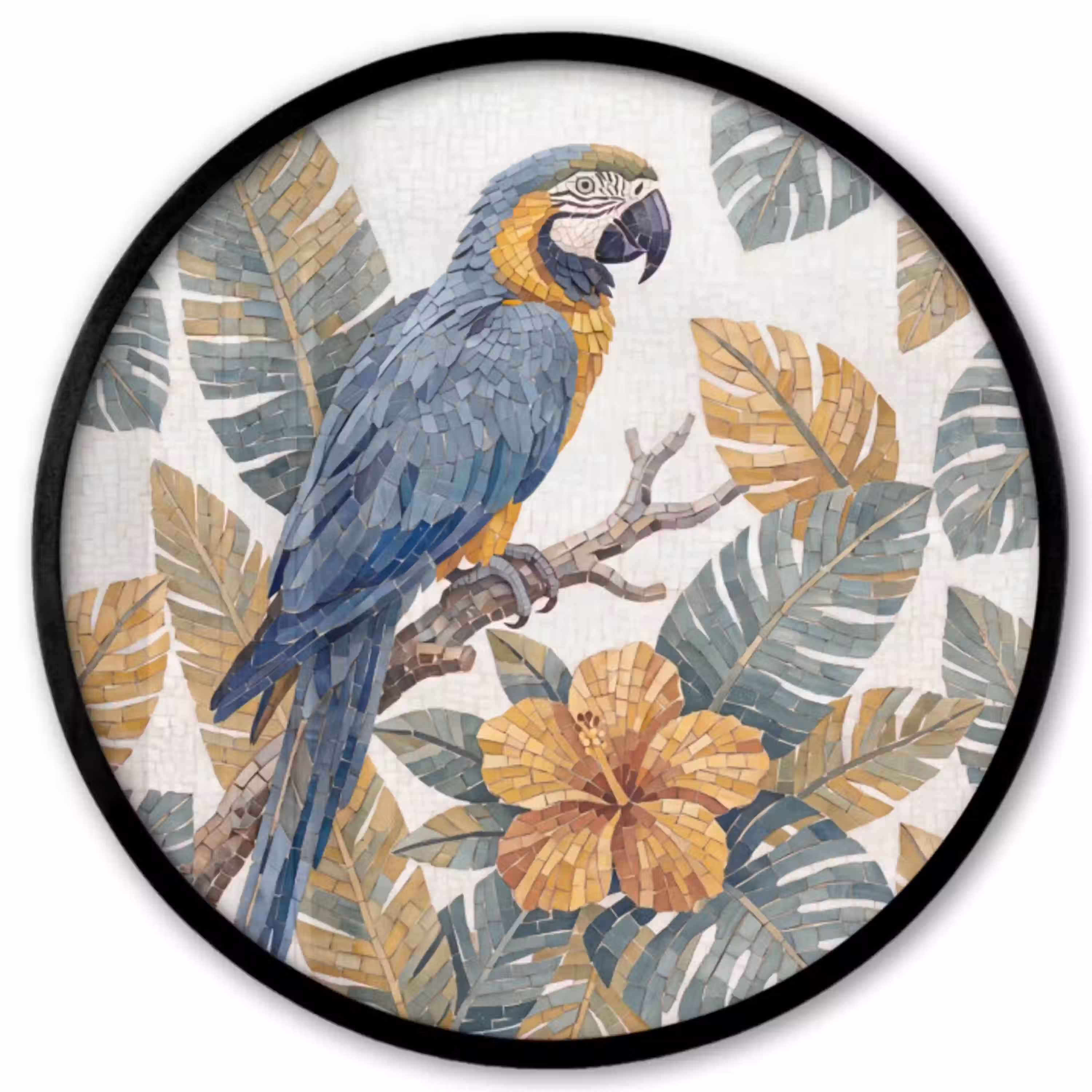 Vogel - Tak - Natuur - Mozaïek - Blauw Fotolijst rond zonder passe partout klein -3d