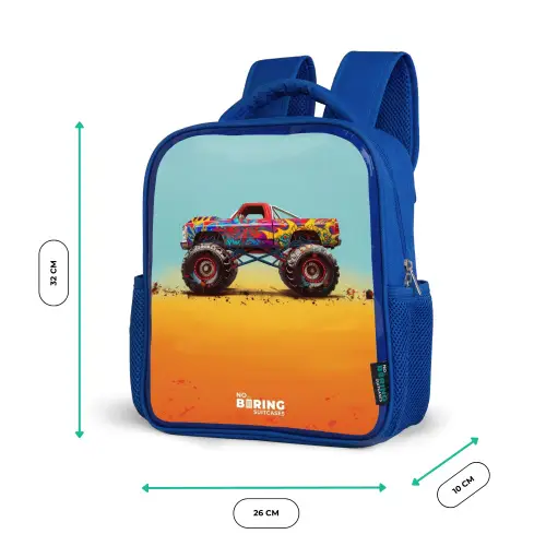 Monstertruck met Graffiti Print in het Zand Kinderrugzak - Blauw middel -productfoto_formaten
