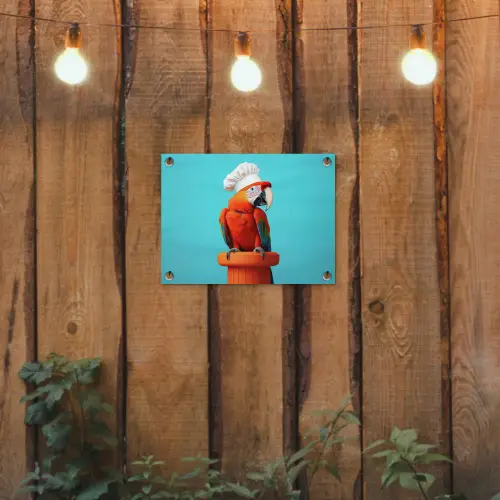 Ara - Koksmuts - Sokkel - Grappig tuinposter los doek klein -sfeer1