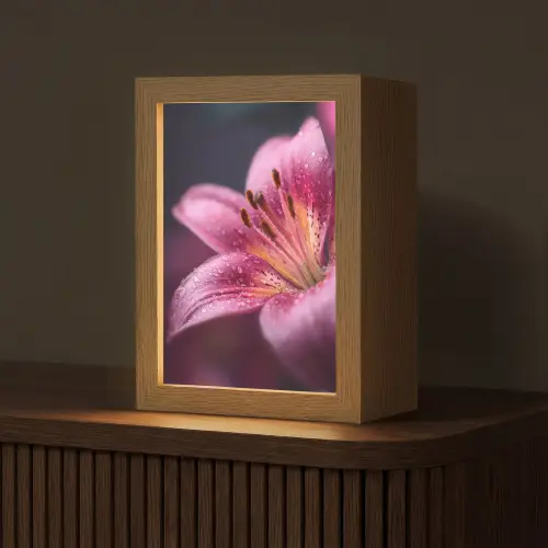 Roze - lelie - Dauwdruppels Light Box met kabel (Tafellamp) klein -z3d_website