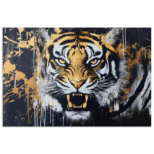 Tijger - Verfspatten - Goud poster papier klein -3d