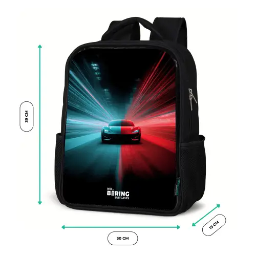 Sportwagen - Lichtstralen - Neon - Blauw Rugzak - Zwart middel -productfoto_formaten