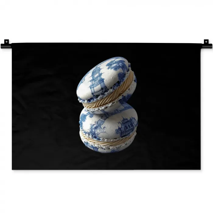 Eten - Macarons - Delfts blauw - Koekjes Wandkleed katoen klein -zz3d