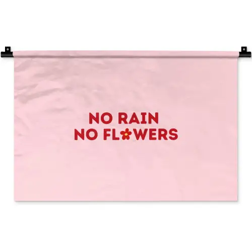 No rain no flowers - Minimalistisch - Roze - Bloem Wandkleed katoen klein -zz3d