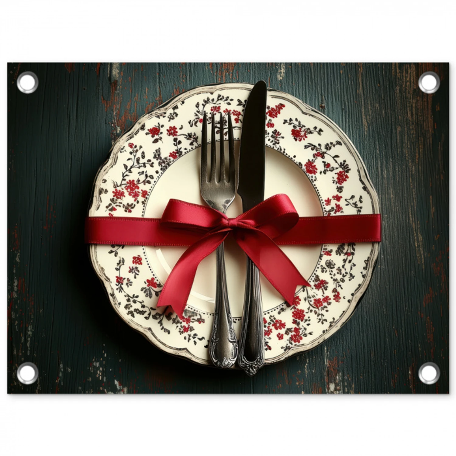 Rood - Strik - Bestek tuinposter los doek klein -3d