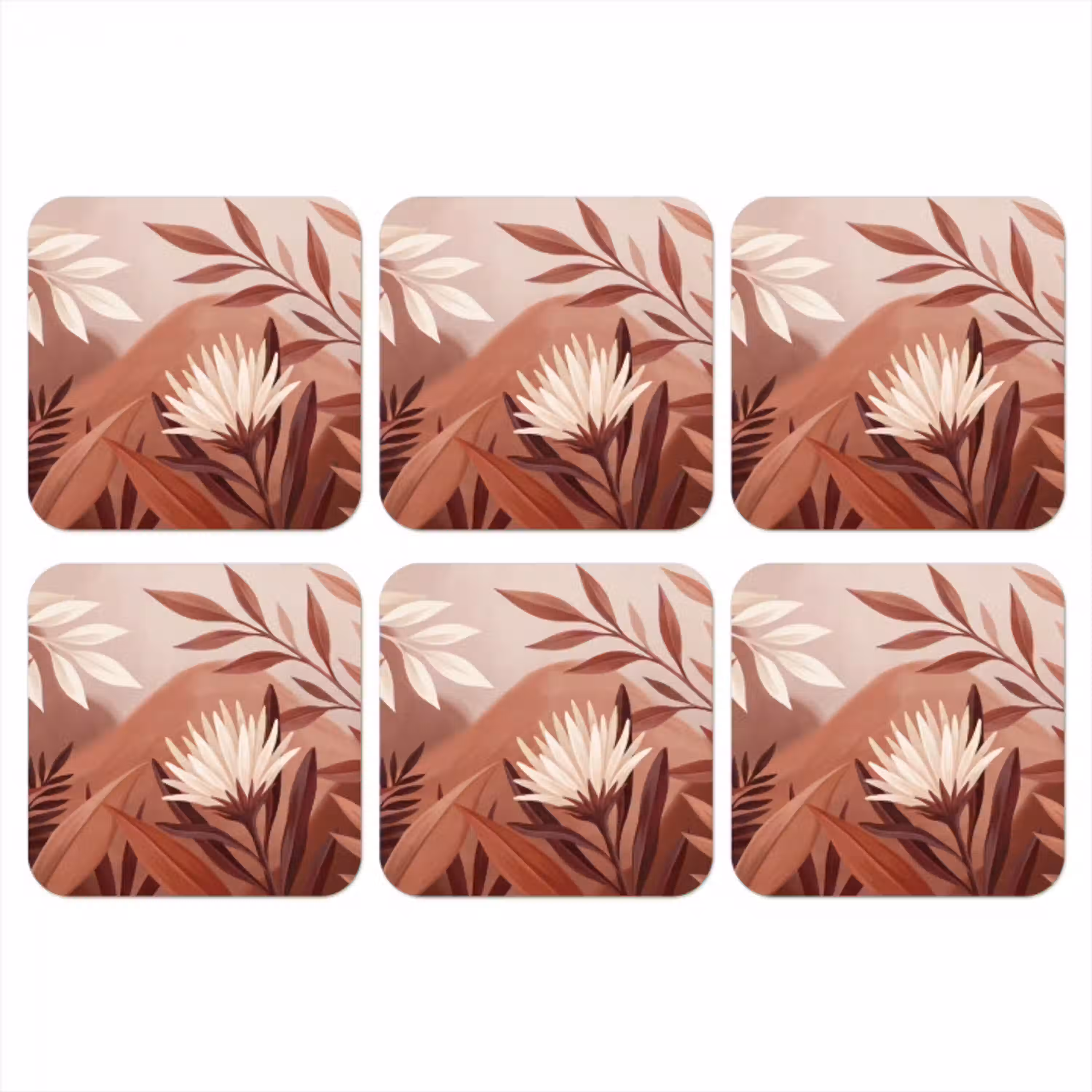 Planten - Bladeren - Botanisch - Modern - Bruin onderzetter kurk middel -3d