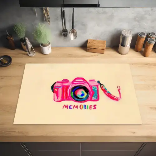 Camera - Memories - Roze - Geschilderd Inductie beschermer vinyl 3mm klein -sfeer5