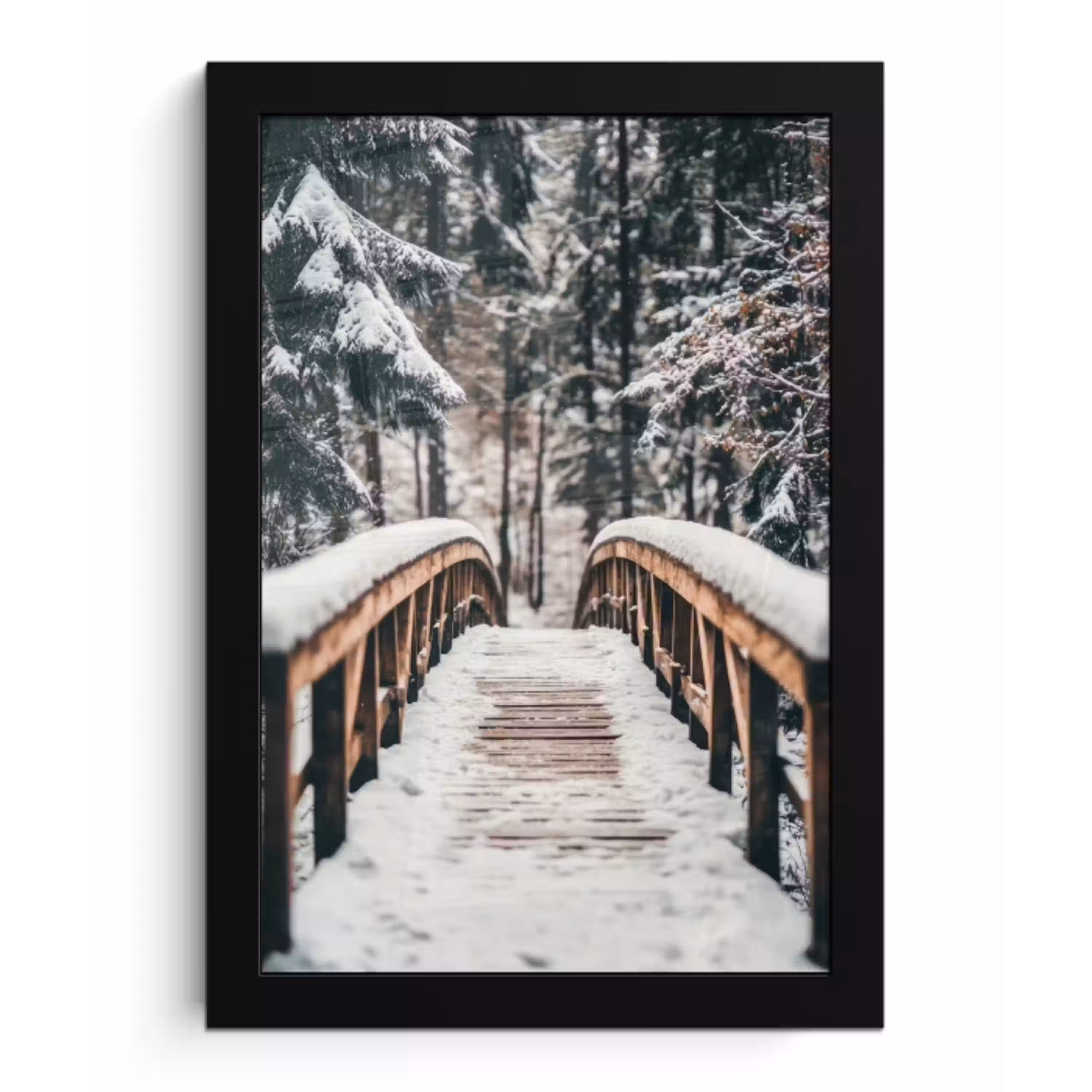 Brug - Winterlandschap - Bos - Natuur - Sneeuw fotolijst zwart zonder passe partout klein -3d
